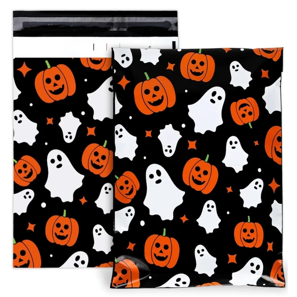 25 Pack Halloween Poly Mailers 10x13 Pumpkin Ghost Spooky Shipping Bags‎ Black